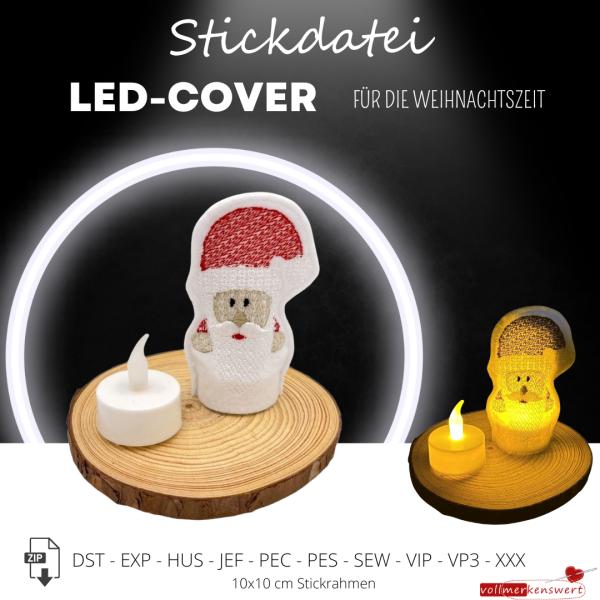 ITH-Stickdatei LED-Cover Nikolaus / Weihnachtsmann für 10 x 10 cm Stickrahmen